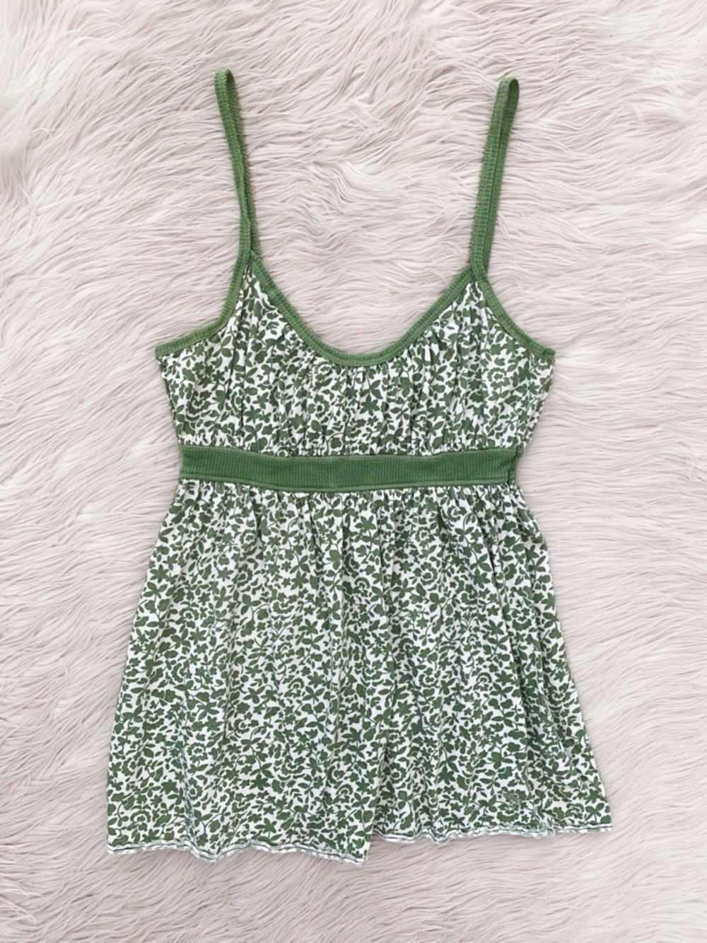 Y2K Abercrombie Green White Floral Fairy Babydoll Tank Top Bella Swan 00s M